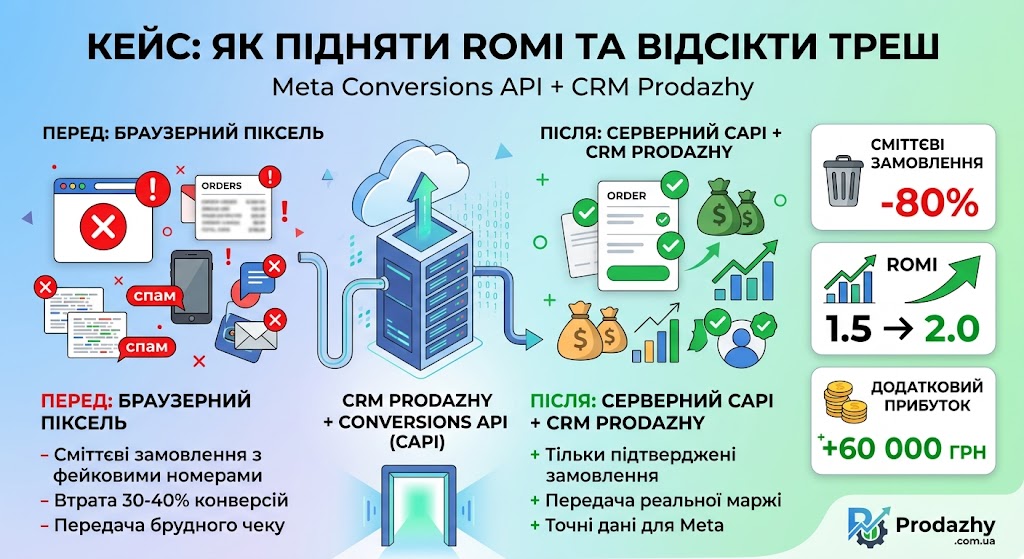 Кейс: Як подружити Meta Conversions API з CRM, підняти ROMI з 1.5 до 2 і заробити на 60 000 грн більше
